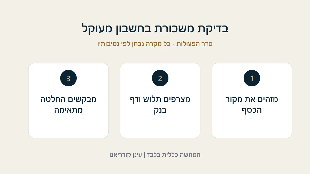 בדיקת משכורת בחשבון מעוקל מזהים את מקור הכסף - מצרפים תלוש ודף בנק - מבקשים החלטה מתאימה