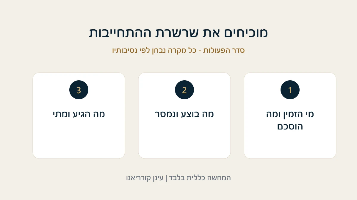 מוכיחים את שרשרת ההתחייבות מי הזמין ומה הוסכם - מה בוצע ונמסר - מה הגיע ומתי